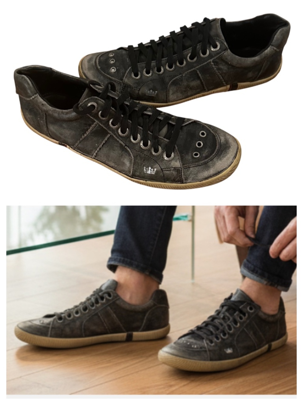 Osklen Riva Shoes Sneakers Mens Sz 8.5 Leather Distressed Black Gray